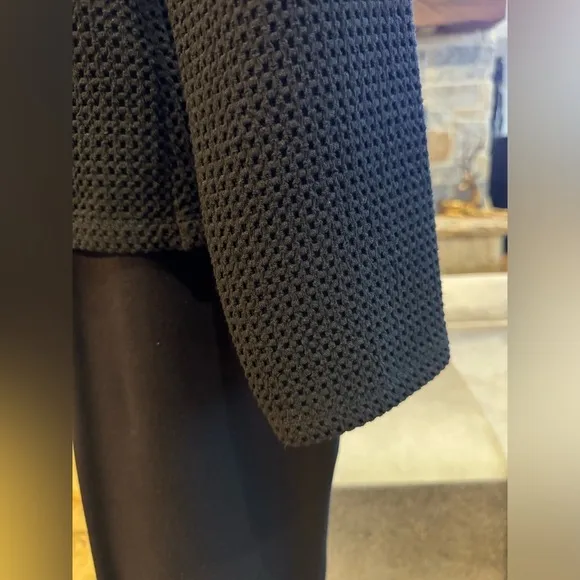 Eileen Fisher 2 Piece Knit Jet Black Waffle Knit Top Skirt suit Set Small Italy