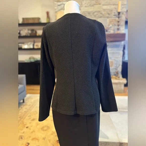 Eileen Fisher 2 Piece Knit Jet Black Waffle Knit Top Skirt suit Set Small Italy