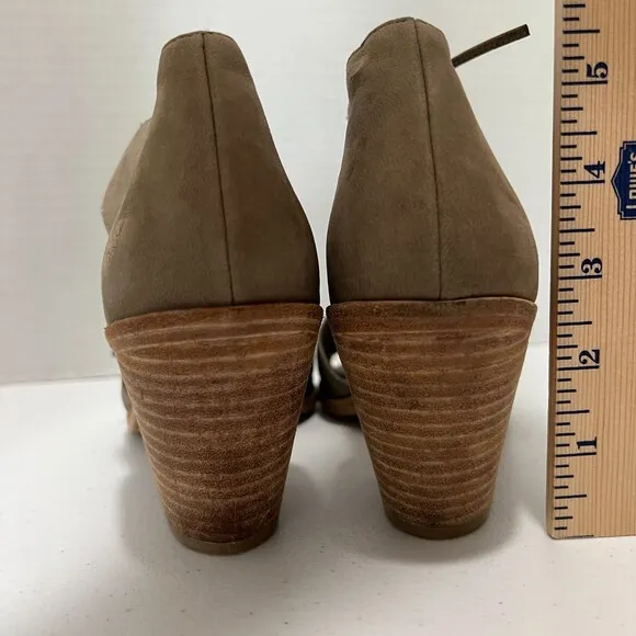 Eileen Fisher Ann Tumbled Nubuck Leather Sandals Shoes Ankle Tie Tan Women's 8