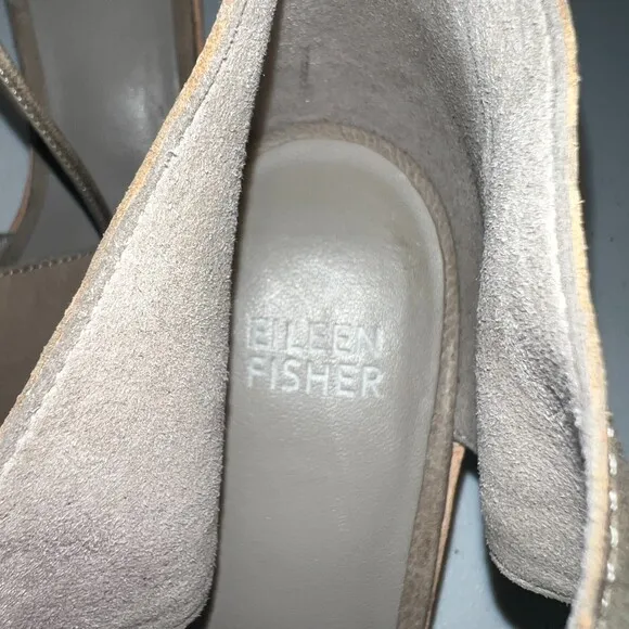 Eileen Fisher Ann Tumbled Nubuck Leather Sandals Shoes Ankle Tie Tan Women's 8