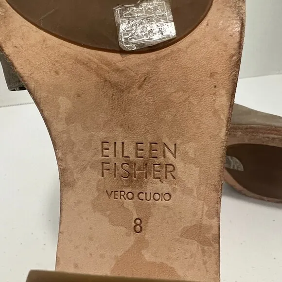 Eileen Fisher Ann Tumbled Nubuck Leather Sandals Shoes Ankle Tie Tan Women's 8