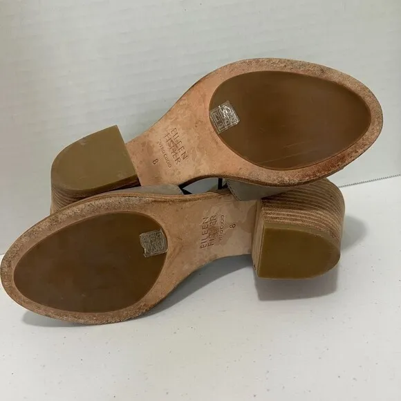 Eileen Fisher Ann Tumbled Nubuck Leather Sandals Shoes Ankle Tie Tan Women's 8