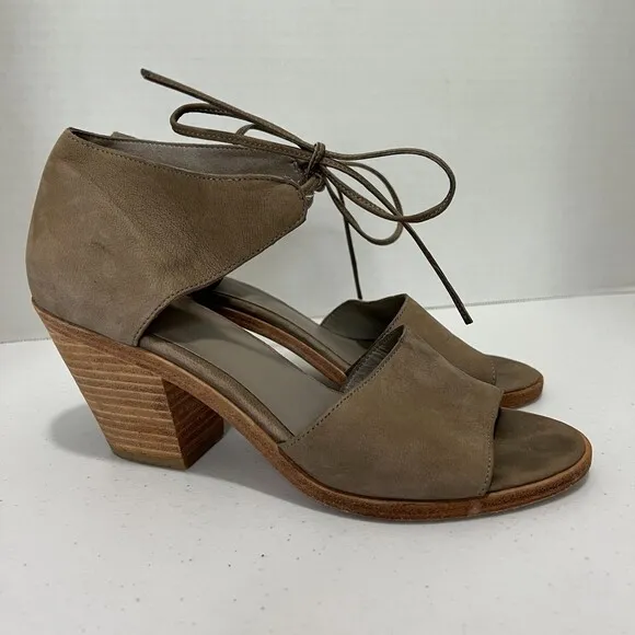Eileen Fisher Ann Tumbled Nubuck Leather Sandals Shoes Ankle Tie Tan Women's 8