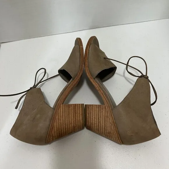 Eileen Fisher Ann Tumbled Nubuck Leather Sandals Shoes Ankle Tie Tan Women's 8