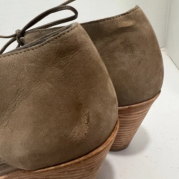 Eileen Fisher Ann Tumbled Nubuck Leather Sandals Shoes Ankle Tie Tan Women's 8