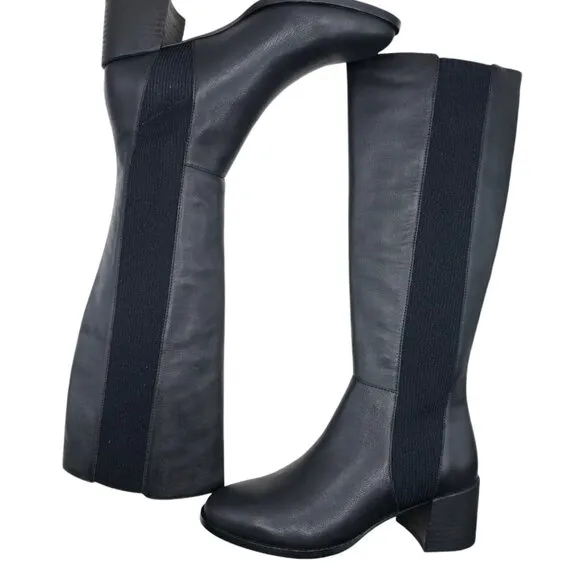 EILEEN FISHER Destry Black Leather and Recycled Stretch Knit Boot Size 9