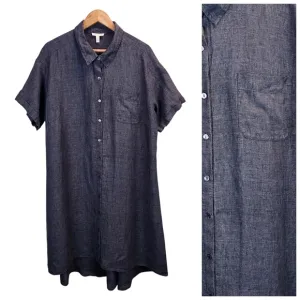 Eileen Fisher Washed Delave Linen Shirtdress Sz 1X Charcoal Gray Minimalist Chic