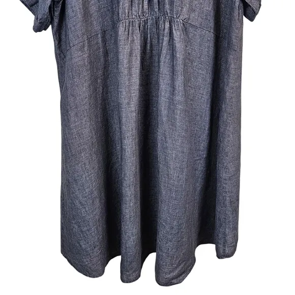 Eileen Fisher Washed Delave Linen Shirtdress Sz 1X Charcoal Gray Minimalist Chic