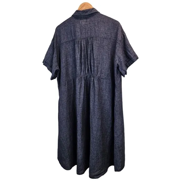 Eileen Fisher Washed Delave Linen Shirtdress Sz 1X Charcoal Gray Minimalist Chic