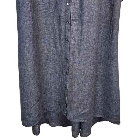 Eileen Fisher Washed Delave Linen Shirtdress Sz 1X Charcoal Gray Minimalist Chic