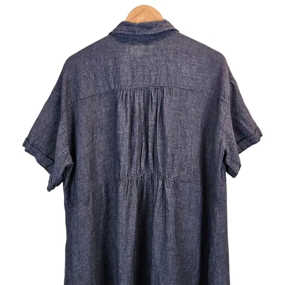 Eileen Fisher Washed Delave Linen Shirtdress Sz 1X Charcoal Gray Minimalist Chic