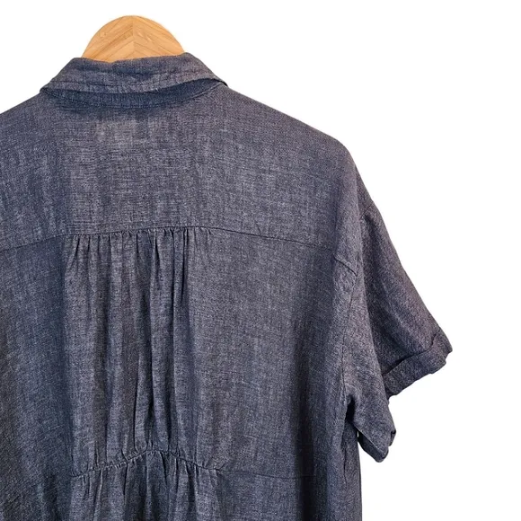 Eileen Fisher Washed Delave Linen Shirtdress Sz 1X Charcoal Gray Minimalist Chic