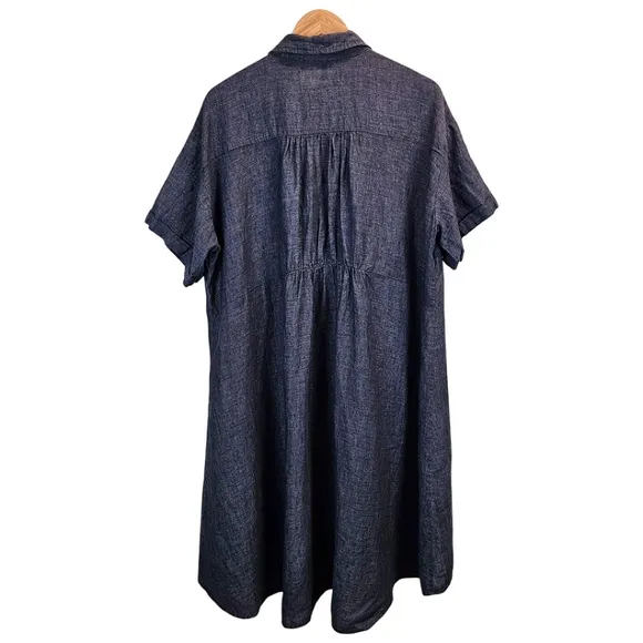 Eileen Fisher Washed Delave Linen Shirtdress Sz 1X Charcoal Gray Minimalist Chic