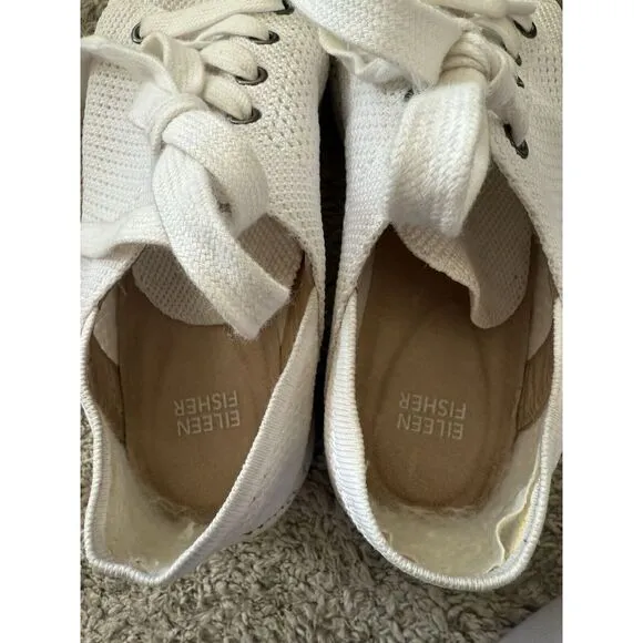 Eileen‎ Fisher Women's Size 8.5 White Stretch Clifton 4 Lace Up Sneakers Shoes