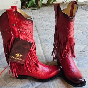 El General Red Heeled Boots with Ruched Leather Made In MEXICO
