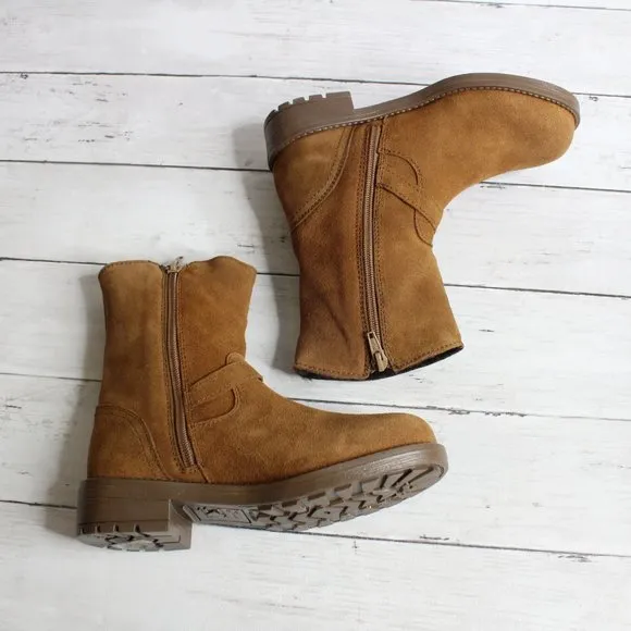 Enzo Tesoti Girl Kid Size 12 Brown Genuine Suede Leather Boots Fur Lined