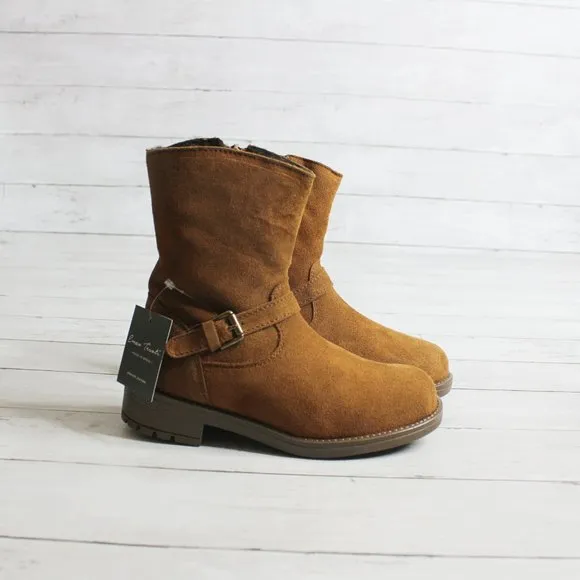 Enzo Tesoti Girl Kid Size 12 Brown Genuine Suede Leather Boots Fur Lined