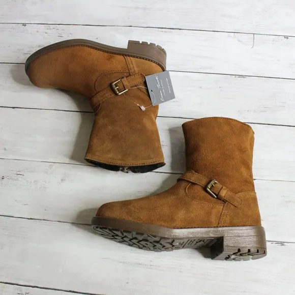 Enzo Tesoti Girl Kid Size 12 Brown Genuine Suede Leather Boots Fur Lined