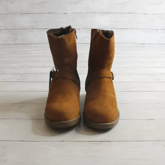 Enzo Tesoti Girl Kid Size 12 Brown Genuine Suede Leather Boots Fur Lined