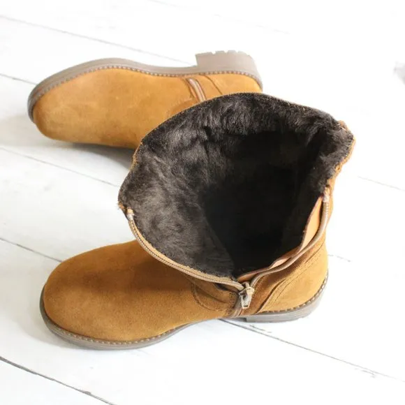 Enzo Tesoti Girl Kid Size 12 Brown Genuine Suede Leather Boots Fur Lined