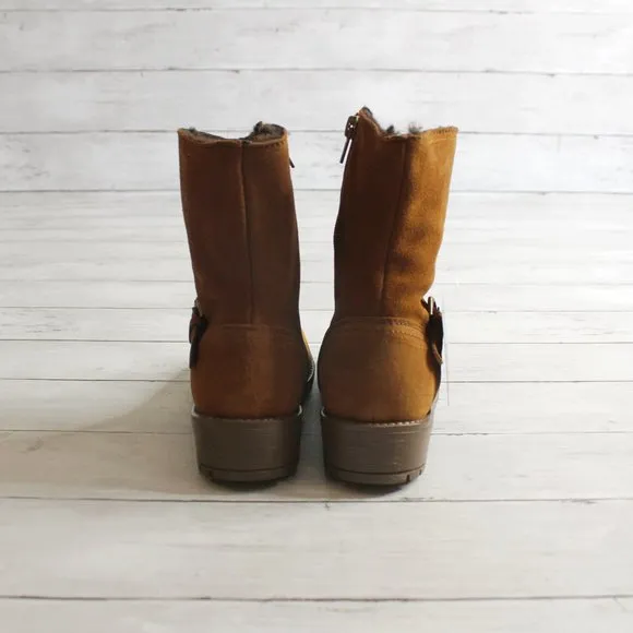 Enzo Tesoti Girl Kid Size 12 Brown Genuine Suede Leather Boots Fur Lined