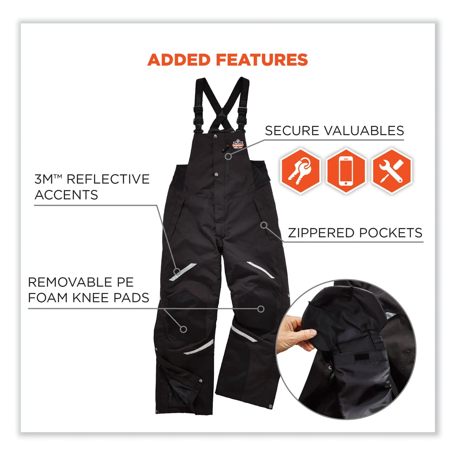 ergodyne® N-Ferno 6471 Thermal Bibs with 500D Nylon Shell, 2X-Large, Black