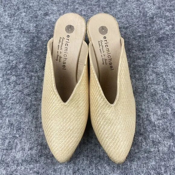 Eric Michaels Shoe Women Beige Collette Slip On Comfort Wedge Heels Mules Clogs
