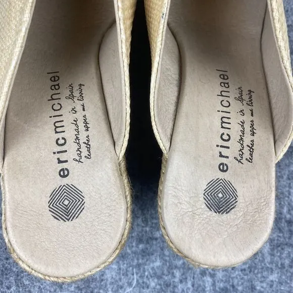 Eric Michaels Shoe Women Beige Collette Slip On Comfort Wedge Heels Mules Clogs