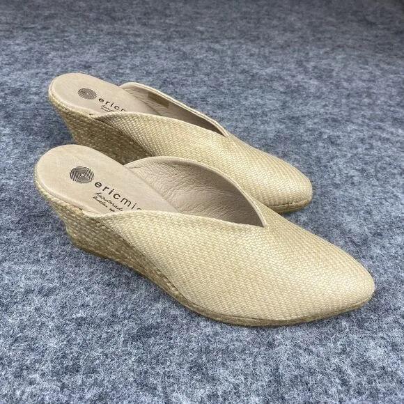 Eric Michaels Shoe Women Beige Collette Slip On Comfort Wedge Heels Mules Clogs