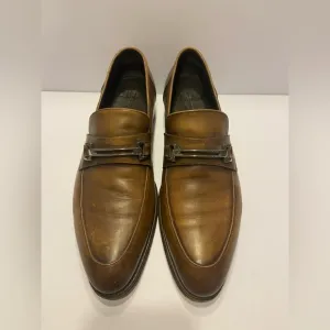 Ermenegildo Zegna Mens Rounded Toe Brown Leather Slip On Loafers Shoes 10 D