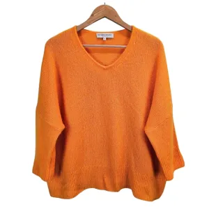 Estheme Studio Womens Cashmere &amp; Silk V-Neck Sweater Medium Orange 3/4 Sleeve