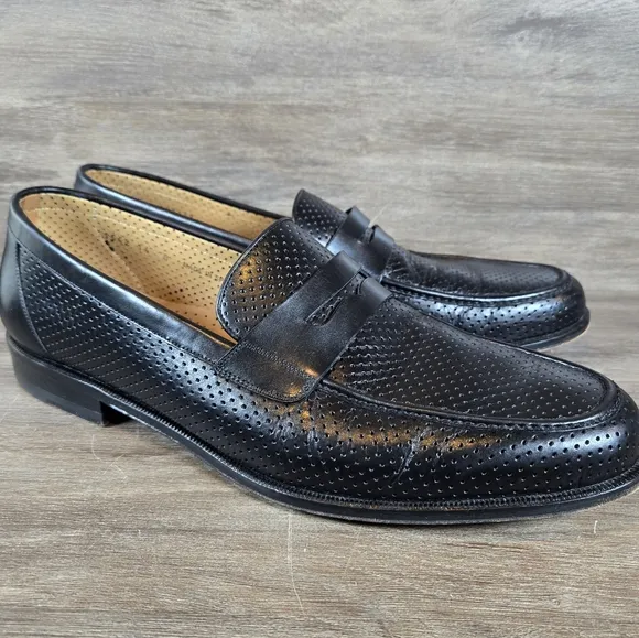 ET Wright Mens Perforated Slip On Loafer Dress Shoes Black Mens Sz 14 D