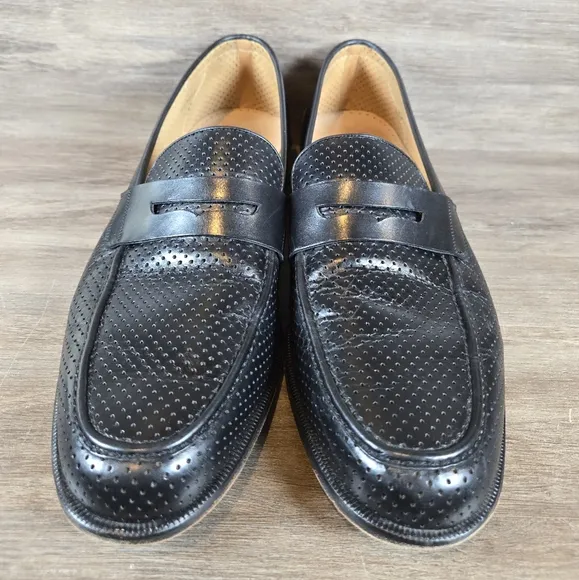ET Wright Mens Perforated Slip On Loafer Dress Shoes Black Mens Sz 14 D