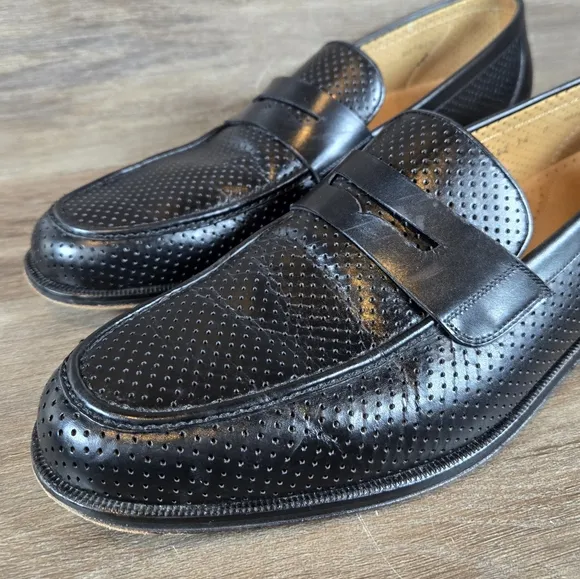 ET Wright Mens Perforated Slip On Loafer Dress Shoes Black Mens Sz 14 D