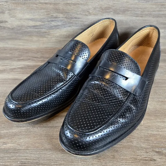 ET Wright Mens Perforated Slip On Loafer Dress Shoes Black Mens Sz 14 D