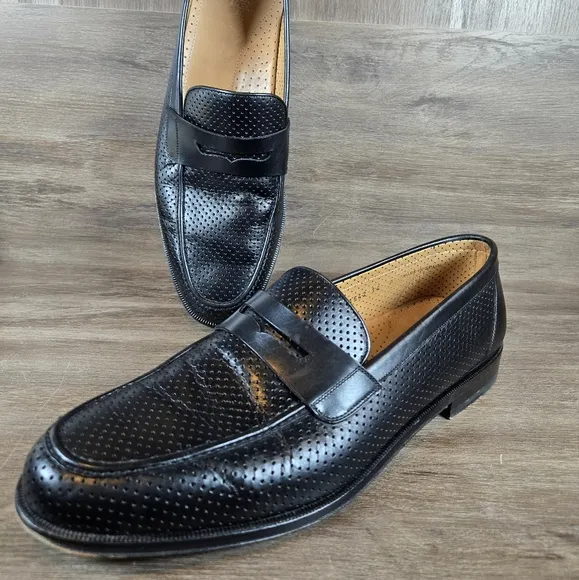 ET Wright Mens Perforated Slip On Loafer Dress Shoes Black Mens Sz 14 D