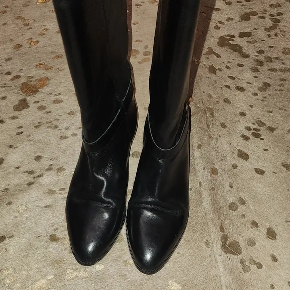 Etienne Aigner Black Over the Knee Boots Sleek Leather Design