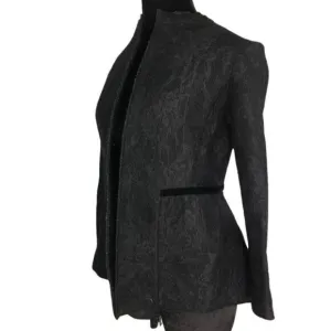 EUC Zara Womens Black Lace Velvet Waist Trim Coat Blazer