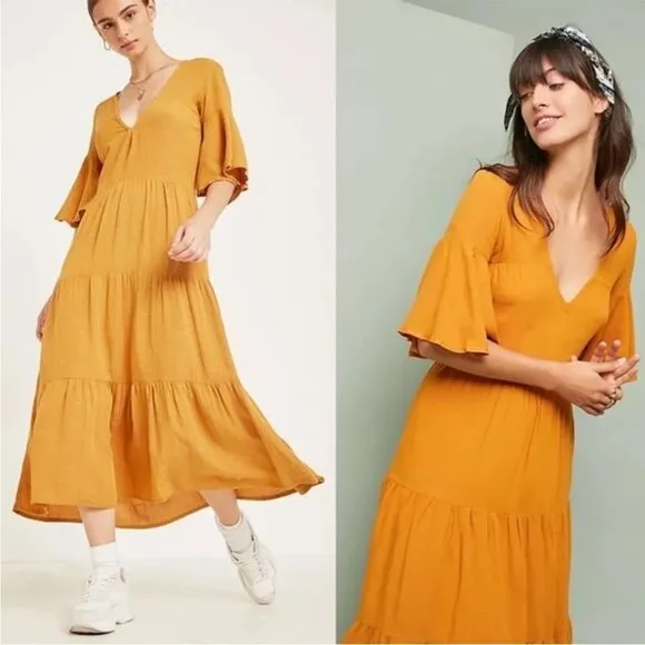 Faithful The Brand Melia Butterscotch Tiered Midi Dress Size XS/US 2
