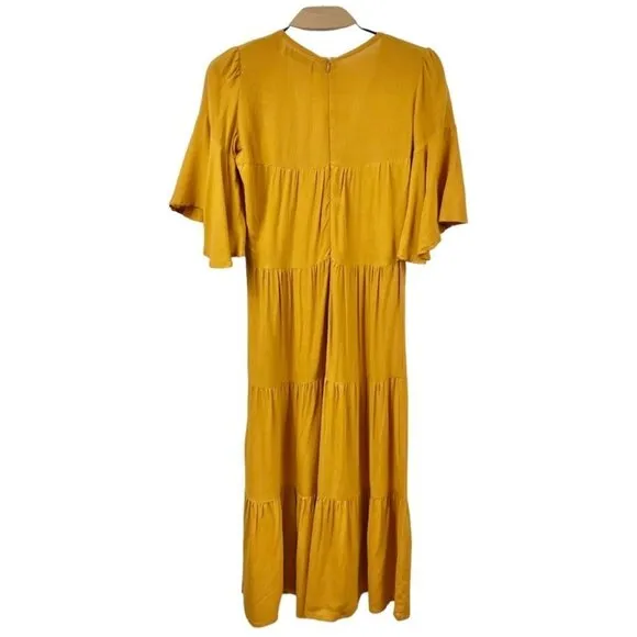 Faithful The Brand Melia Butterscotch Tiered Midi Dress Size XS/US 2