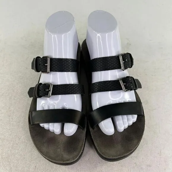 Fantasy Marlena Buckle 3 Strap Sandals US 8.5 Black Slide Comfort Walking Shoes