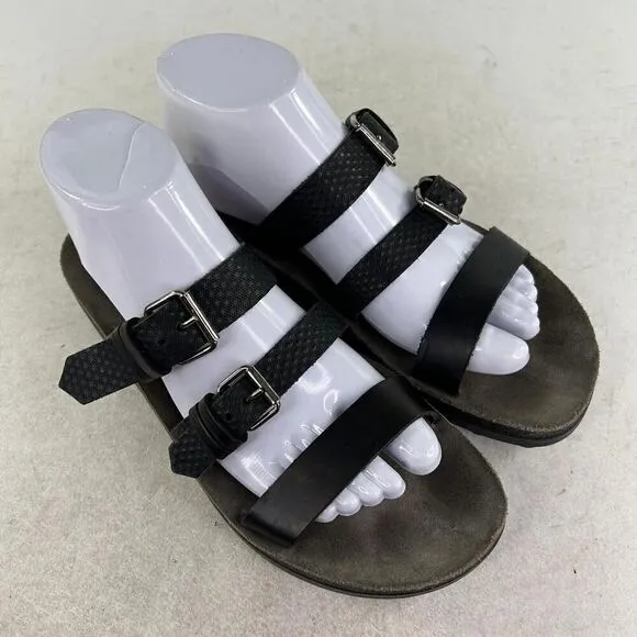 Fantasy Marlena Buckle 3 Strap Sandals US 8.5 Black Slide Comfort Walking Shoes