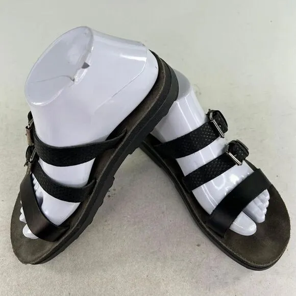 Fantasy Marlena Buckle 3 Strap Sandals US 8.5 Black Slide Comfort Walking Shoes