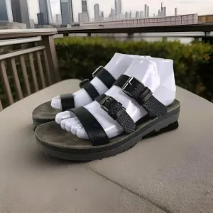 Fantasy Marlena Buckle 3 Strap Sandals US 8.5 Black Slide Comfort Walking Shoes