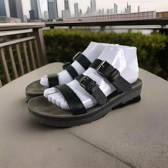 Fantasy Marlena Buckle 3 Strap Sandals US 8.5 Black Slide Comfort Walking Shoes