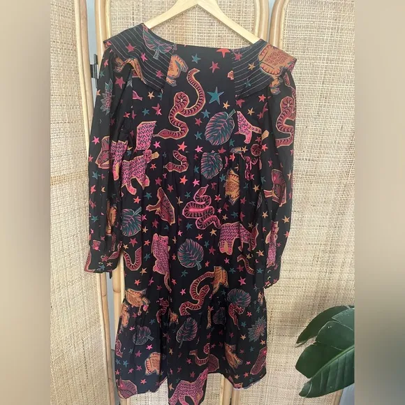Farm Rio Black Animal Sky Midi Dress