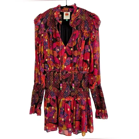 FARM RIO Black Heart Daisy Mini Dress Size Small