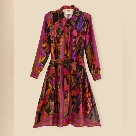 Farm Rio Black Mixed Wild Horses Shirtdress