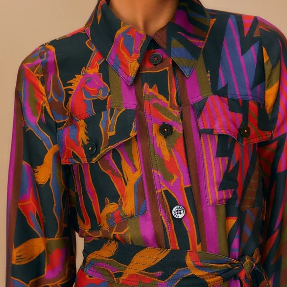 Farm Rio Black Mixed Wild Horses Shirtdress