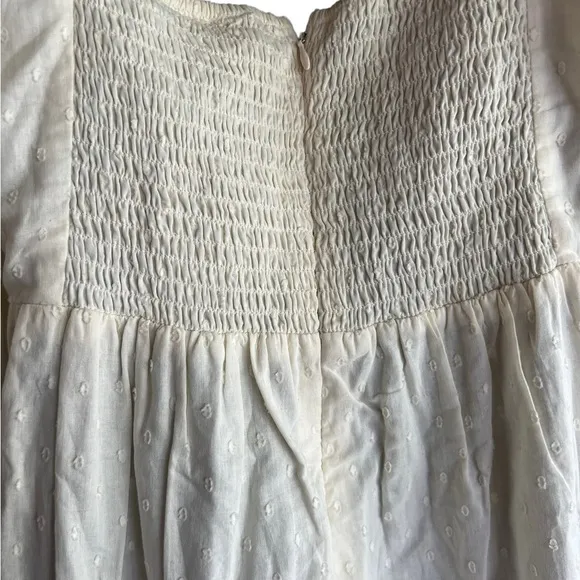 ✅Farm RIO Off-White Textured Puff Sleeve Midi Dress NWT S Pleated Front Neckline